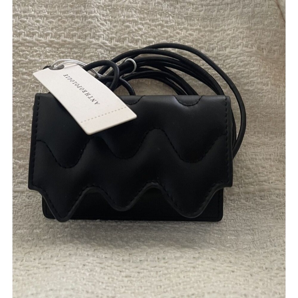 Marimekko Anthropologie Lokki Black Leather Belt Bag Crossbody Card Holder NWT